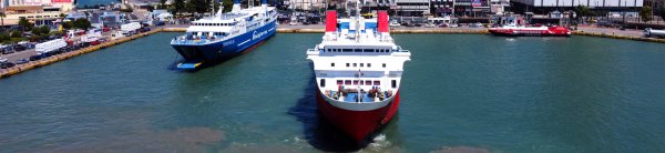 The conventional ferry Foivos of Saronic Ferries arrives at Gate E8 of Piraeus port